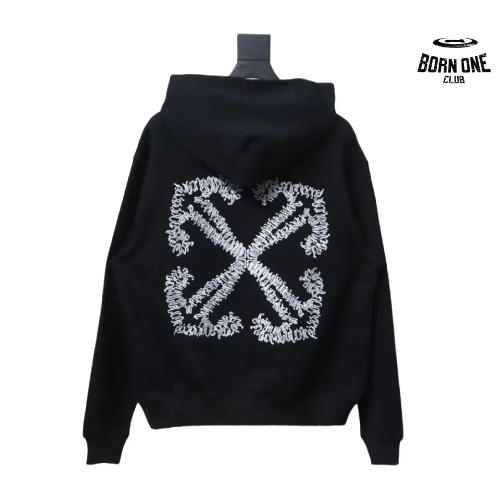 White Arrow Embroidery Hoodie Black