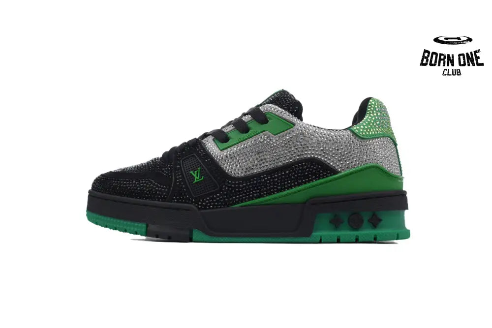 Trainer Crystal Black Green Grey Rhinestone