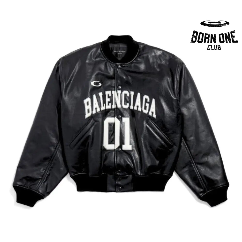 Jacket Basketball Bomber Leather Black