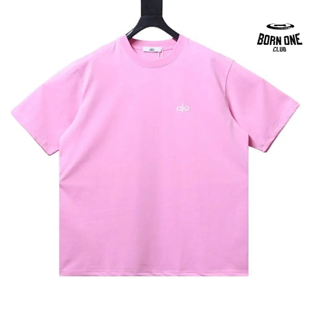Embroidered Logo Solid-Color T-Shirt Pink