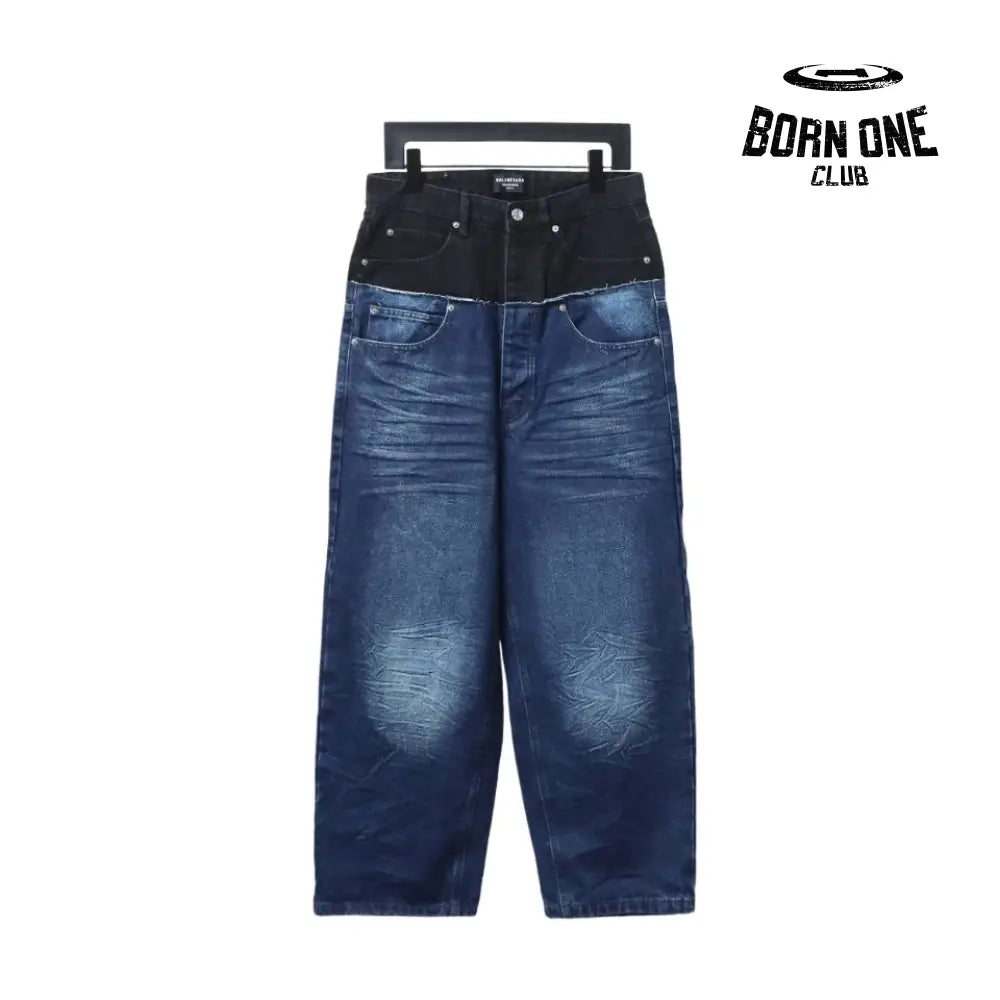 black and blue patchwork ripped denim Jeans
