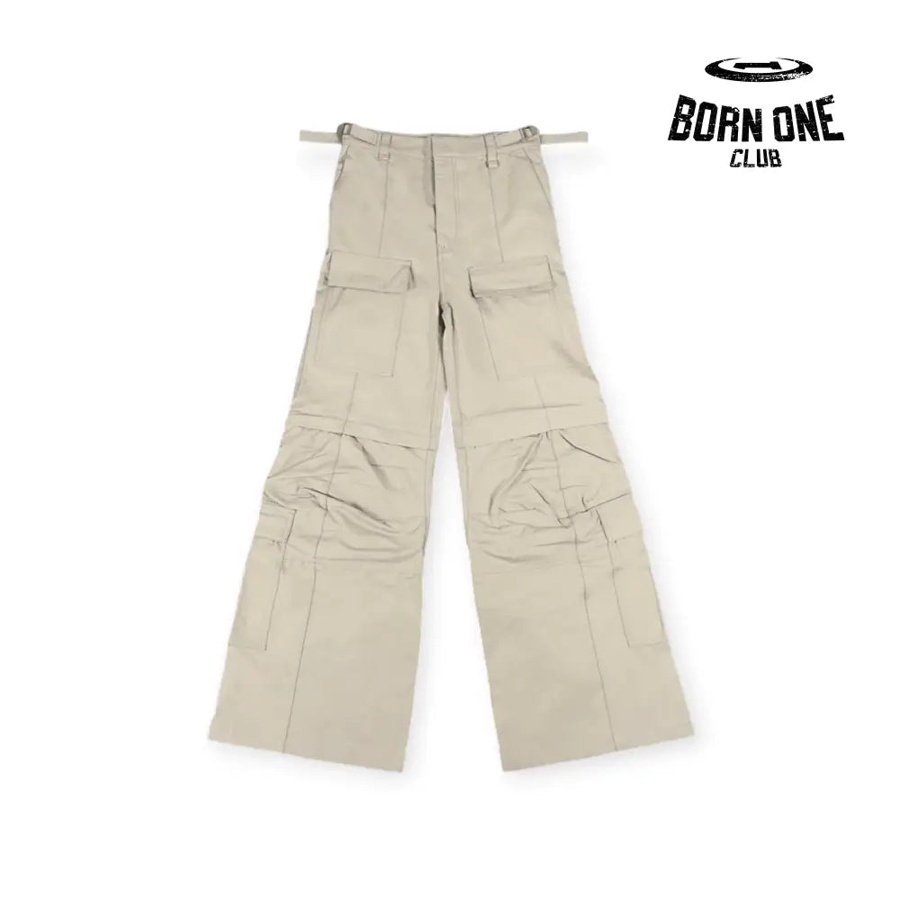 Beige Flared Cargo Pants