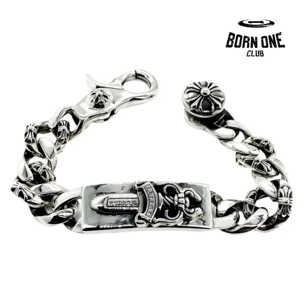 Dagger Link Clip Thick Bracelet Sterling Silver