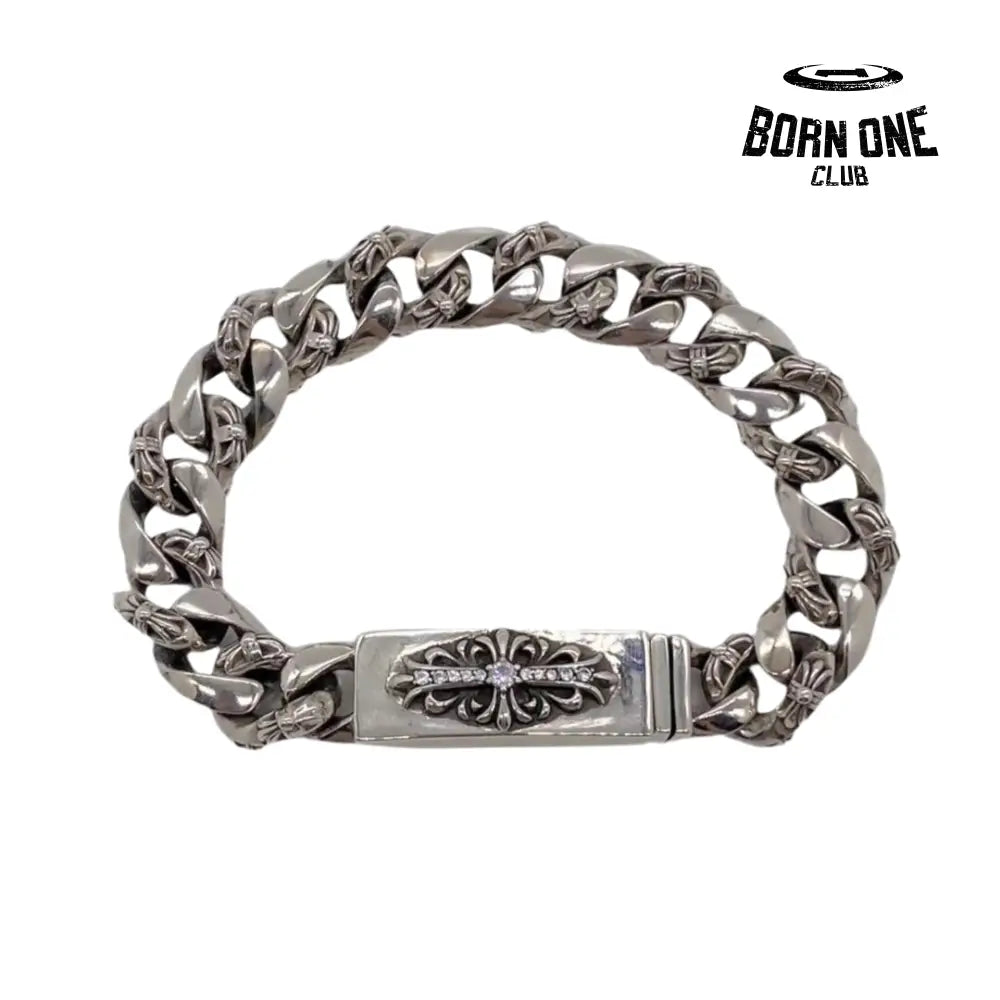Floral ID Fancy Chain Thin Bracelet 925 Silver Zirconia