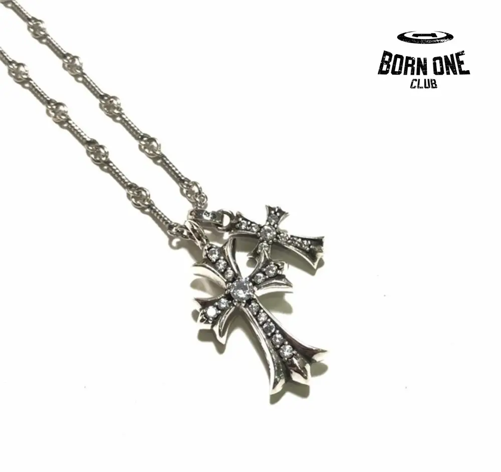 Small Cross & Babyfat Necklace (Chain Twist) Silver 925 CZ stones