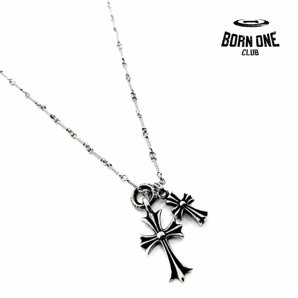 Tiny Cross & Babyfat Necklace (with Twist Chain) Sterling Silver