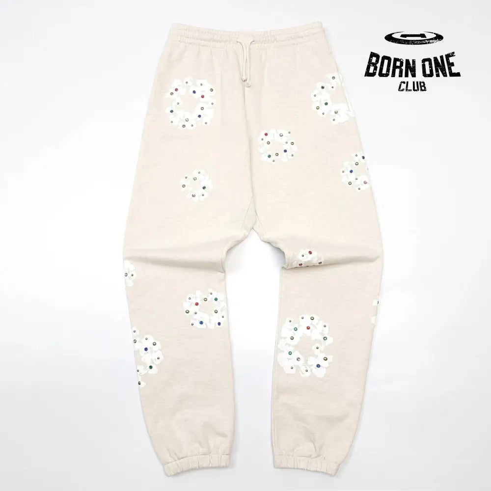 Rhinestone Beige Sweatpants