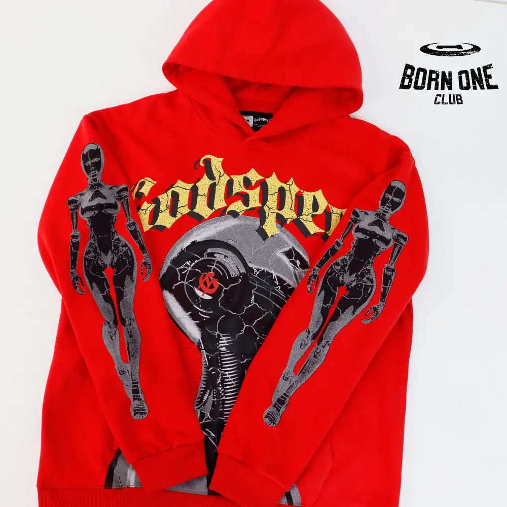 Godspeed Robot Print Hoodie #5536 Washed Red