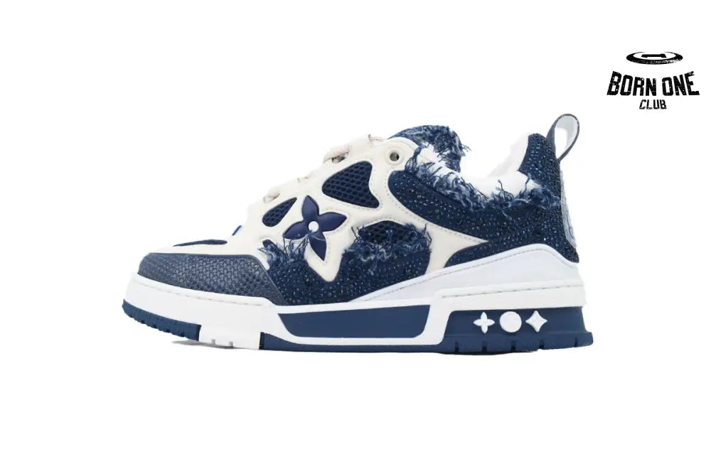 Skate Sneaker Horsehair Fabric Blue Diamond
