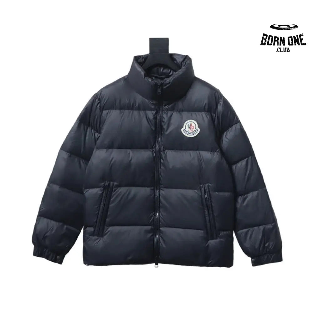 Logo Patch Zippered Stand-up Collar Black Down Jacket