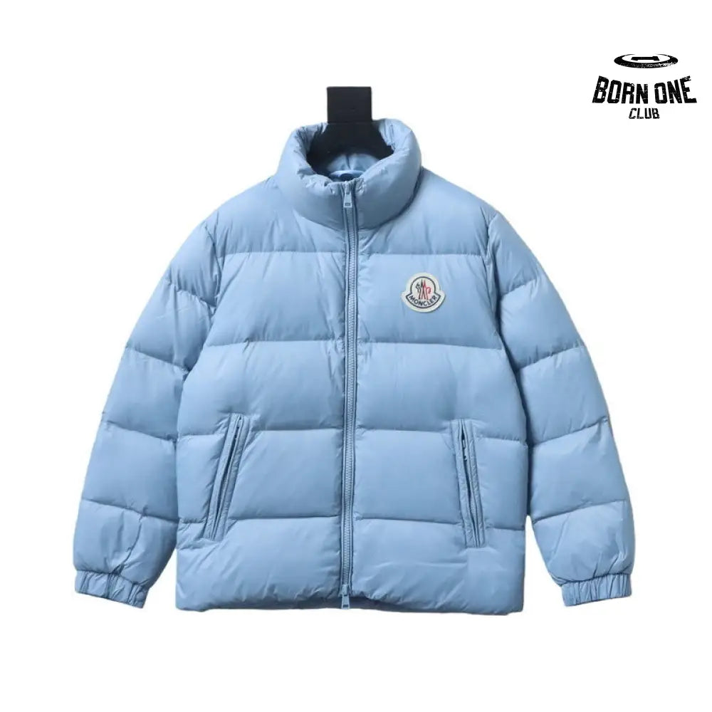 Logo Patch Zippered Stand-up Collar Blue Down Jacket