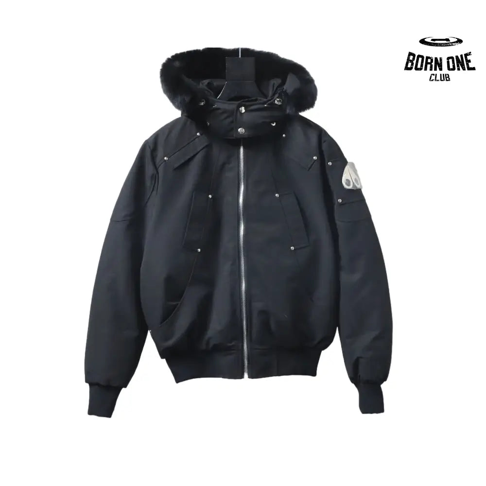 Balistic Bomber Zip-Up Fur Jacket Black
