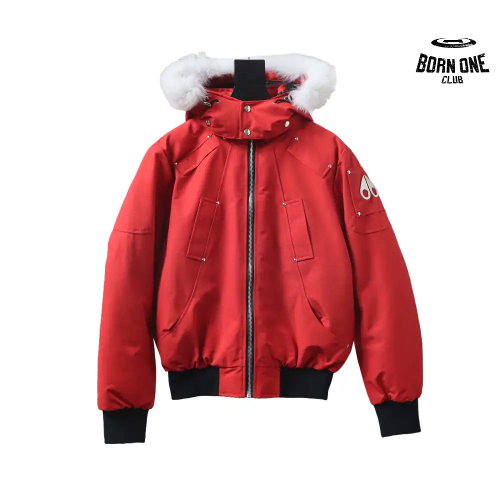 Balistic Bomber Zip-Up Fur Jacket Red