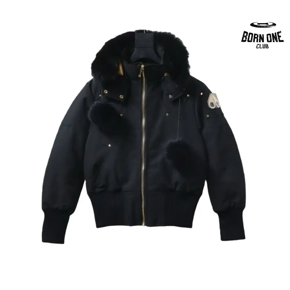 Short Bomber Jacket With A Pom-Pom #03-Black