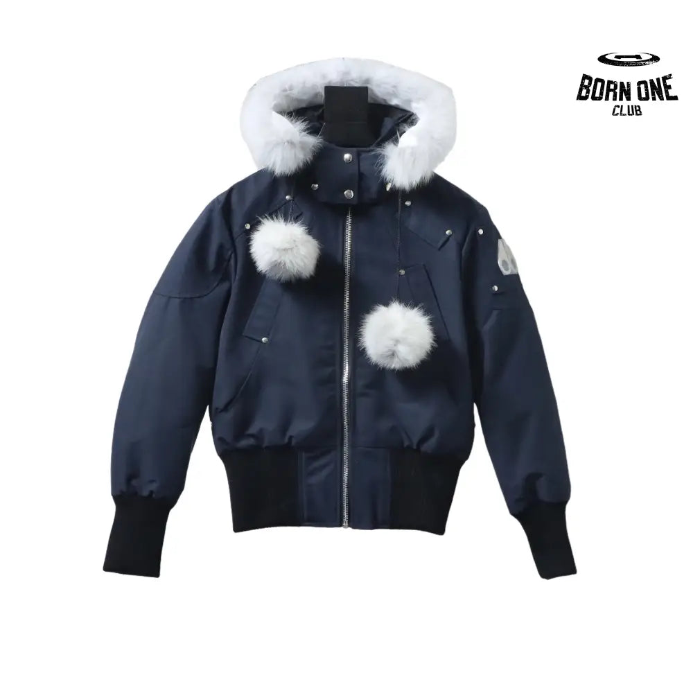 Debbie Shearling Bomber Jacket Dark Blue With A Pom-Pom