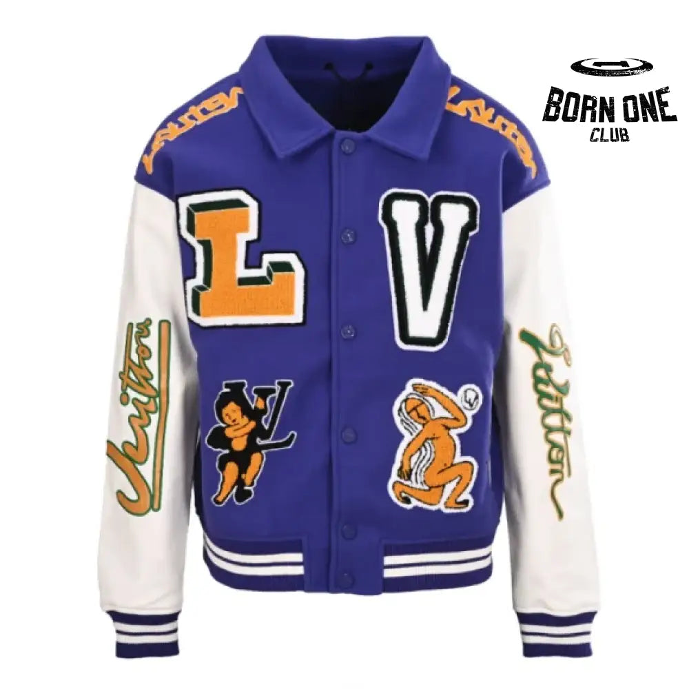 Multi Patches Mixed Leather Varsity Jacket