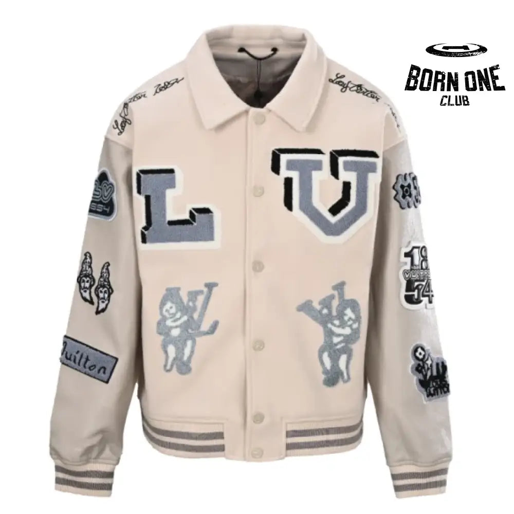 Multi-Patches Mixed Leather Varsity Jacket
